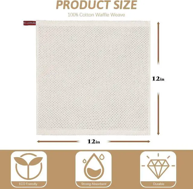 Alt view image 2 of 5 - Nialnant 100% Cotton Cleaning Cloth,4 Pack Waffle Weave Cleaning Towels,Super Absorbent Dish Rags for Washing Dishes-12x12 Inch,Beige