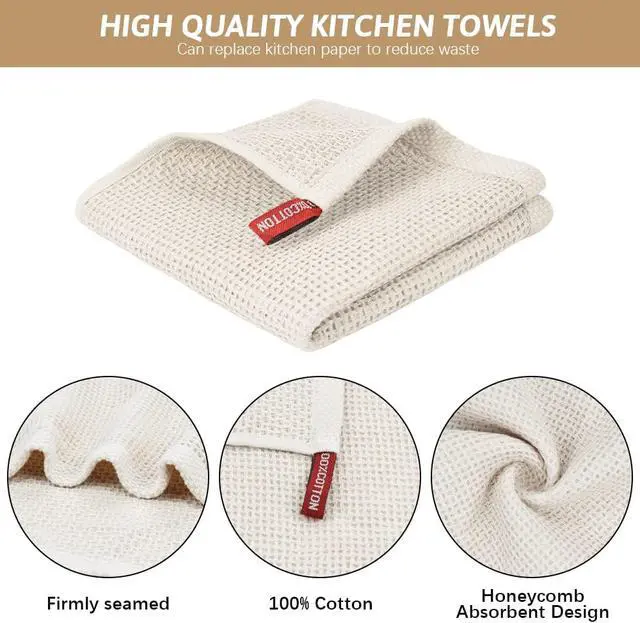 Alt view image 3 of 5 - Nialnant 100% Cotton Cleaning Cloth,4 Pack Waffle Weave Cleaning Towels,Super Absorbent Dish Rags for Washing Dishes-12x12 Inch,Beige