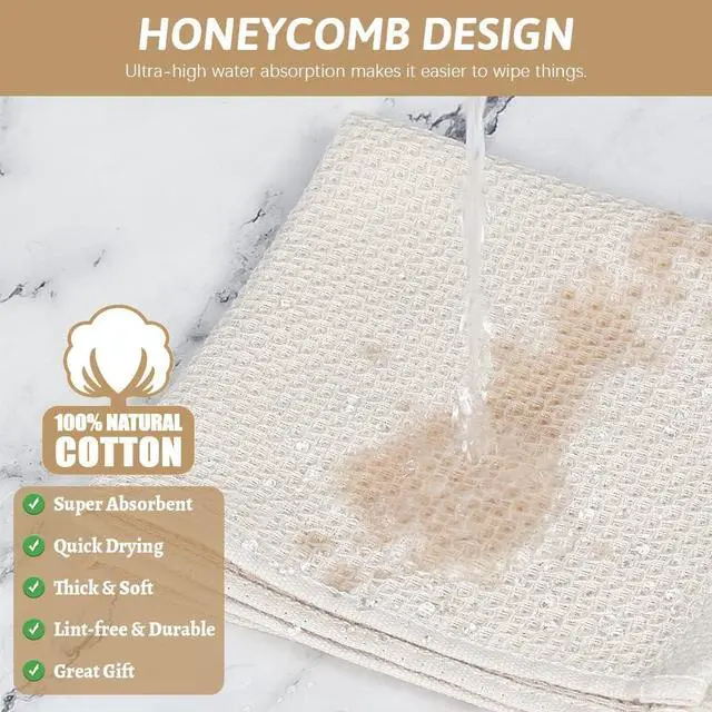 Alt view image 4 of 5 - Nialnant 100% Cotton Cleaning Cloth,4 Pack Waffle Weave Cleaning Towels,Super Absorbent Dish Rags for Washing Dishes-12x12 Inch,Beige