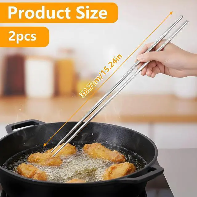 Alt view image 2 of 7 - 2 Pairs Metal Cooking Chopsticks Cooking Chopsticks Long | Reusable Stainless Steel Chopstick Extra Long for Kitchen Frying Hot Pot ( 15 Inch,Silver)