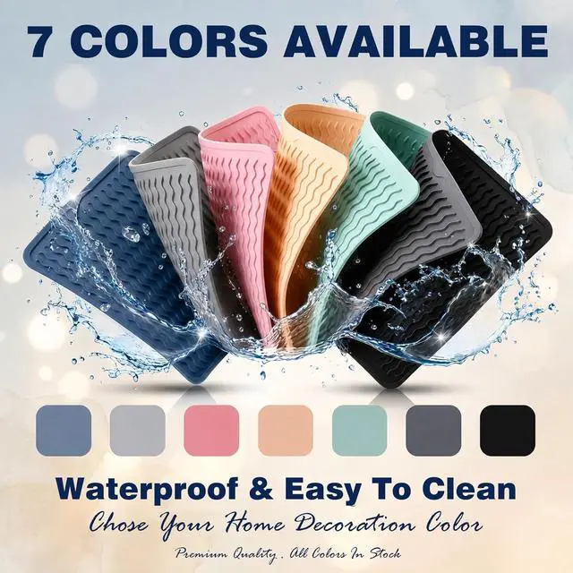 Alt view image 3 of 7 - 2 Pack Caketime Silicone Dish Drying Mat for Kitchen Counter Faucet Protector Under Sink Stone Rack Bath Mats for Bathroom Kitchen Decor Usage Absorbent Organizer Drain Tray 17inchx6inch Beige