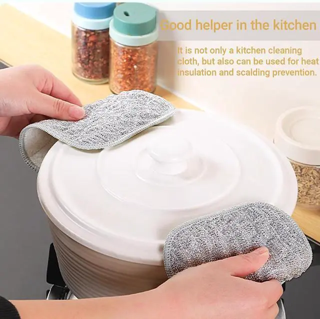 Alt view image 5 of 7 - 10PCS Double-Sided Thickened Wire Dishwashing Rags - Non Scratch Wire Dishcloth & Miracle Wire Cleaning Cloth, Multipurpose Use on Dishes, Pots, Sinks & Kitchen Surfaces (10)