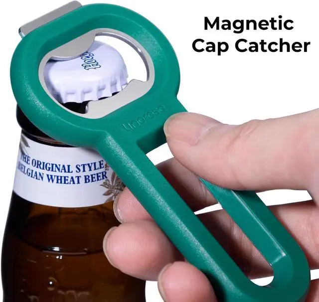 Alt view image 2 of 7 - Linoroso Magnetic Bottle Opener Pop Can Opener for Refrigerator, Beer Bottle Opener and Soda Can Opener with Cap Catcher, Portable Beer Opener for Bartender, Home, Restaurant, Bar Tools, 1 Pack, Green