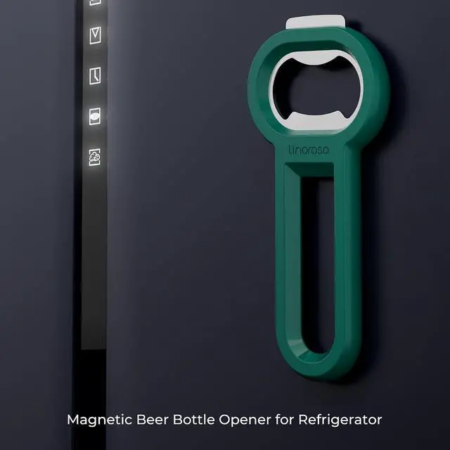 Alt view image 4 of 7 - Linoroso Magnetic Bottle Opener Pop Can Opener for Refrigerator, Beer Bottle Opener and Soda Can Opener with Cap Catcher, Portable Beer Opener for Bartender, Home, Restaurant, Bar Tools, 1 Pack, Green