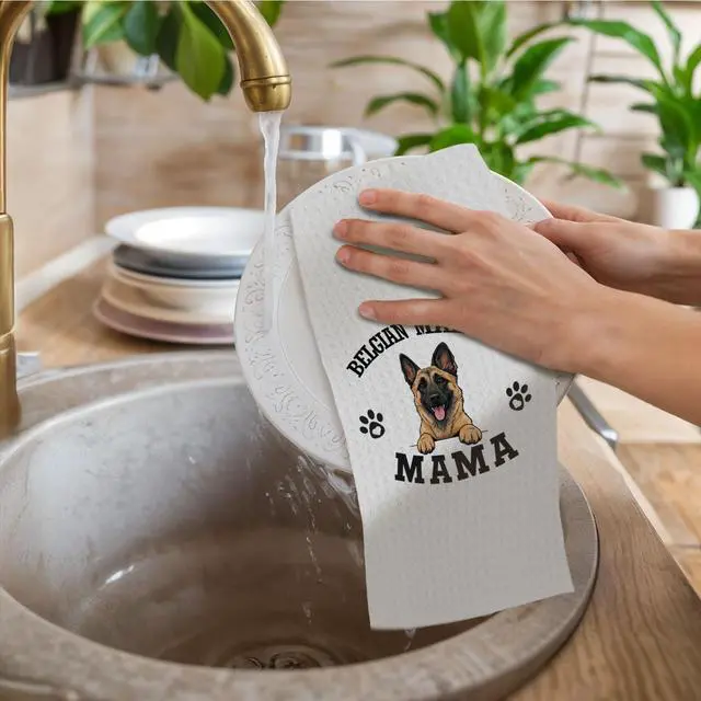 Alt view image 2 of 6 - Belgian Malinois Kitchen Towels, Dog Mama Belgian Malinois Gifts for Women & Dogs Moms, Dog Lover Gifts Decorative Hand Towels for Bathroom, 16x24 Inch