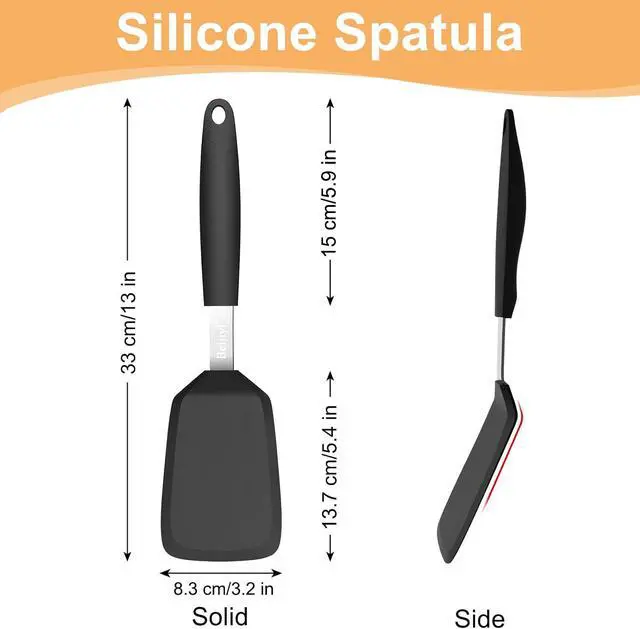 Alt view image 2 of 7 - Beijiyi Silicone Spatula Turner, 600°F Heat Resistant, 13 x 3.2 in (Black) | BPA Free, Non-Toxic, Flexible Turner, Non Scratch for Non Stick Frying Pan, Flipping, Cooking, Dishwasher Safe