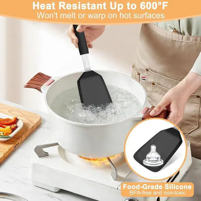 Alt view image 4 of 7 - Beijiyi Silicone Spatula Turner, 600°F Heat Resistant, 13 x 3.2 in (Black) | BPA Free, Non-Toxic, Flexible Turner, Non Scratch for Non Stick Frying Pan, Flipping, Cooking, Dishwasher Safe