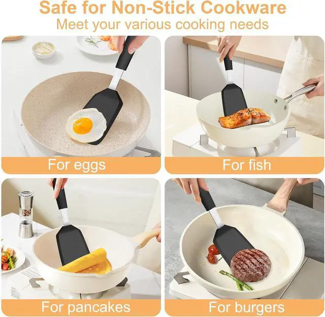 Alt view image 7 of 7 - Beijiyi Silicone Spatula Turner, 600°F Heat Resistant, 13 x 3.2 in (Black) | BPA Free, Non-Toxic, Flexible Turner, Non Scratch for Non Stick Frying Pan, Flipping, Cooking, Dishwasher Safe