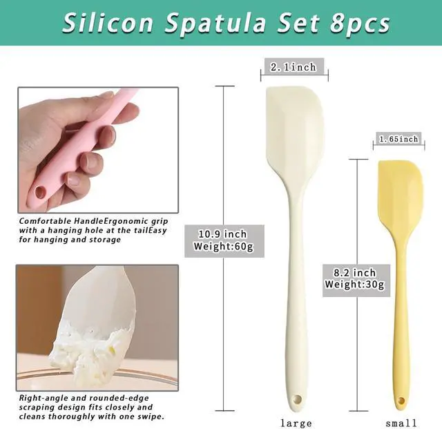 Alt view image 2 of 7 - 6 Pack Silicone Spatulas 10.9 in Large & 8.2 in Small, Nonstick Heat Resistant Mixing Tools for Baking Cookware