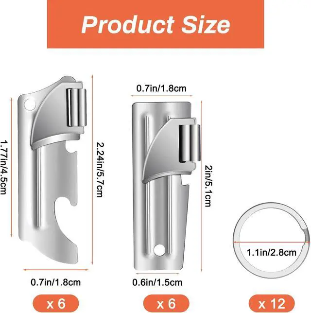 Alt view image 3 of 7 - 12 PCS P-51 and P-57 Military Style Can Openers with Key Rings | Stainless Steel Military Can Openers for Camping Portable Survival Army Can Openers