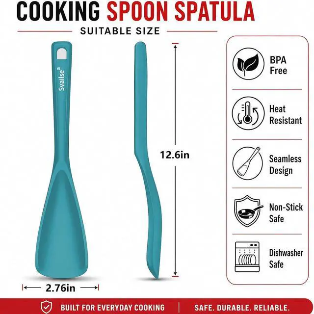 Alt view image 2 of 7 - Cooking Spoon for Nonstick Cookwares, Multifunction Silicone Spatula Spoons BPA Free, Great for Mixing, Scooping, Scraping and Serving, Dishwasher Safe (2 Teal, 12.6 inch)