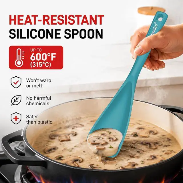 Alt view image 4 of 7 - Cooking Spoon for Nonstick Cookwares, Multifunction Silicone Spatula Spoons BPA Free, Great for Mixing, Scooping, Scraping and Serving, Dishwasher Safe (2 Teal, 12.6 inch)
