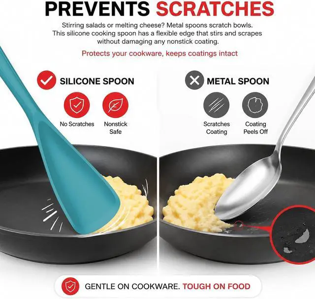 Alt view image 6 of 7 - Cooking Spoon for Nonstick Cookwares, Multifunction Silicone Spatula Spoons BPA Free, Great for Mixing, Scooping, Scraping and Serving, Dishwasher Safe (2 Teal, 12.6 inch)
