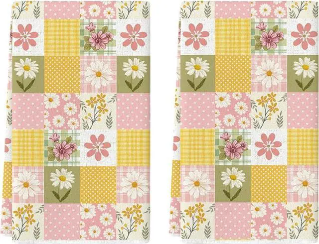 Main image of Artoid Mode Checkered Design Daisy Floral Spring Kitchen Towels Dish Towels, 18x26 Inch Farmhouse Summer Decoration Cleaning Set of 2