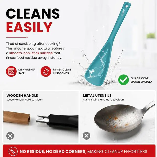 Alt view image 7 of 7 - Cooking Spoon for Nonstick Cookwares, Multifunction Silicone Spatula Spoons BPA Free, Great for Mixing, Scooping, Scraping and Serving, Dishwasher Safe (2 Teal, 12.6 inch)