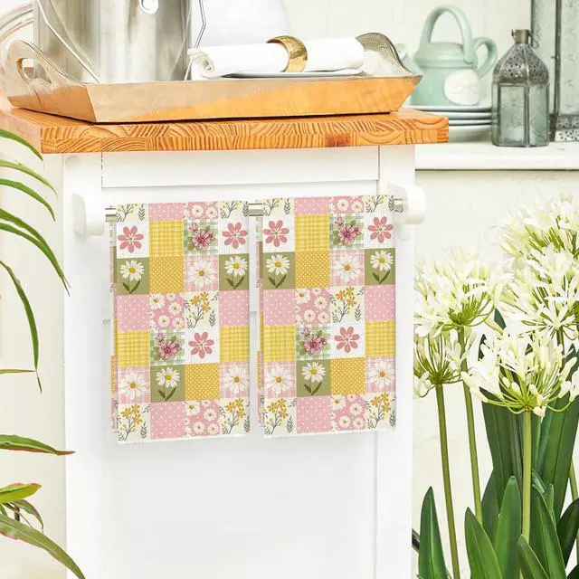 Alt view image 4 of 6 - Artoid Mode Checkered Design Daisy Floral Spring Kitchen Towels Dish Towels, 18x26 Inch Farmhouse Summer Decoration Cleaning Set of 2