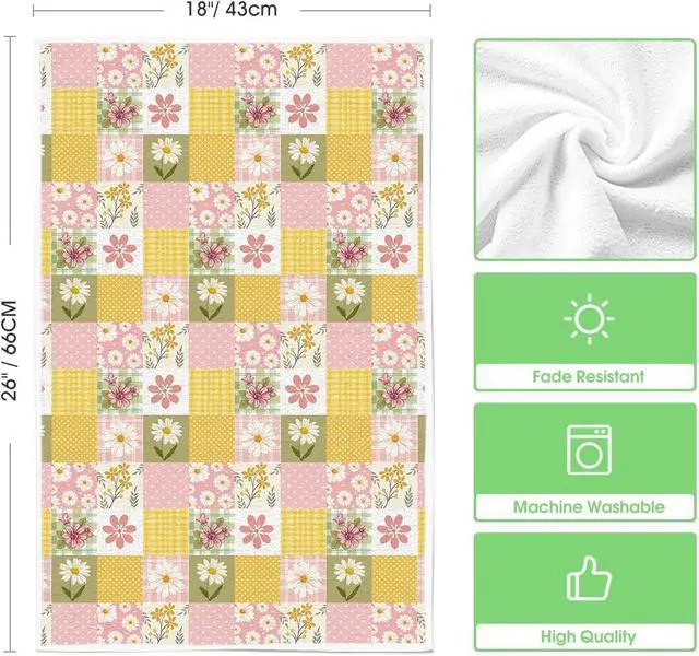 Alt view image 6 of 6 - Artoid Mode Checkered Design Daisy Floral Spring Kitchen Towels Dish Towels, 18x26 Inch Farmhouse Summer Decoration Cleaning Set of 2
