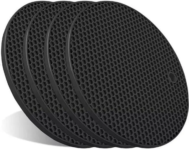 Main image of Silicone Trivet Mats, 4-Pack Heat Resistant Pot Holders Non-Slip Flexible Silicone Hot Pads for Pots, Pans, Countertops & Table Protection (Black - 4 Pack, 7 Inch)