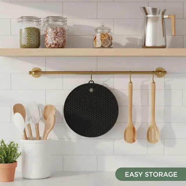 Alt view image 2 of 7 - Silicone Trivet Mats, 4-Pack Heat Resistant Pot Holders Non-Slip Flexible Silicone Hot Pads for Pots, Pans, Countertops & Table Protection (Black - 4 Pack, 7 Inch)