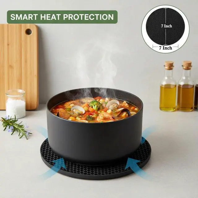 Alt view image 3 of 7 - Silicone Trivet Mats, 4-Pack Heat Resistant Pot Holders Non-Slip Flexible Silicone Hot Pads for Pots, Pans, Countertops & Table Protection (Black - 4 Pack, 7 Inch)