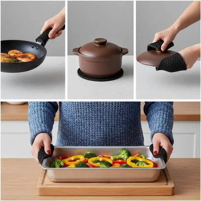 Alt view image 4 of 7 - Silicone Trivet Mats, 4-Pack Heat Resistant Pot Holders Non-Slip Flexible Silicone Hot Pads for Pots, Pans, Countertops & Table Protection (Black - 4 Pack, 7 Inch)