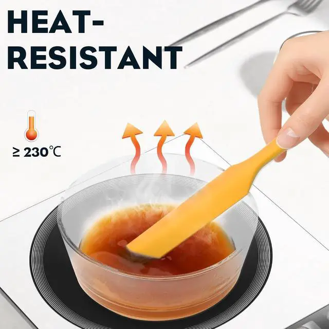 Alt view image 3 of 7 - 3pcs Silicone Jar Spatulas 10in Long Skinny Heat-Resistant, Narrow Spatula Set for Scraping Peanut Butter, Sourdough, Jam in Small Containers, Blenders & Baking (Yellow & Green & Pink)