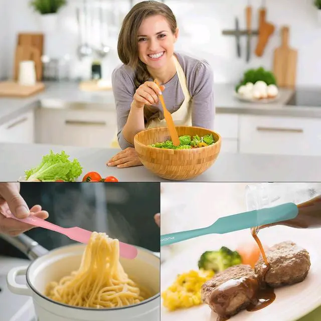 Alt view image 6 of 7 - 3pcs Silicone Jar Spatulas 10in Long Skinny Heat-Resistant, Narrow Spatula Set for Scraping Peanut Butter, Sourdough, Jam in Small Containers, Blenders & Baking (Yellow & Green & Pink)