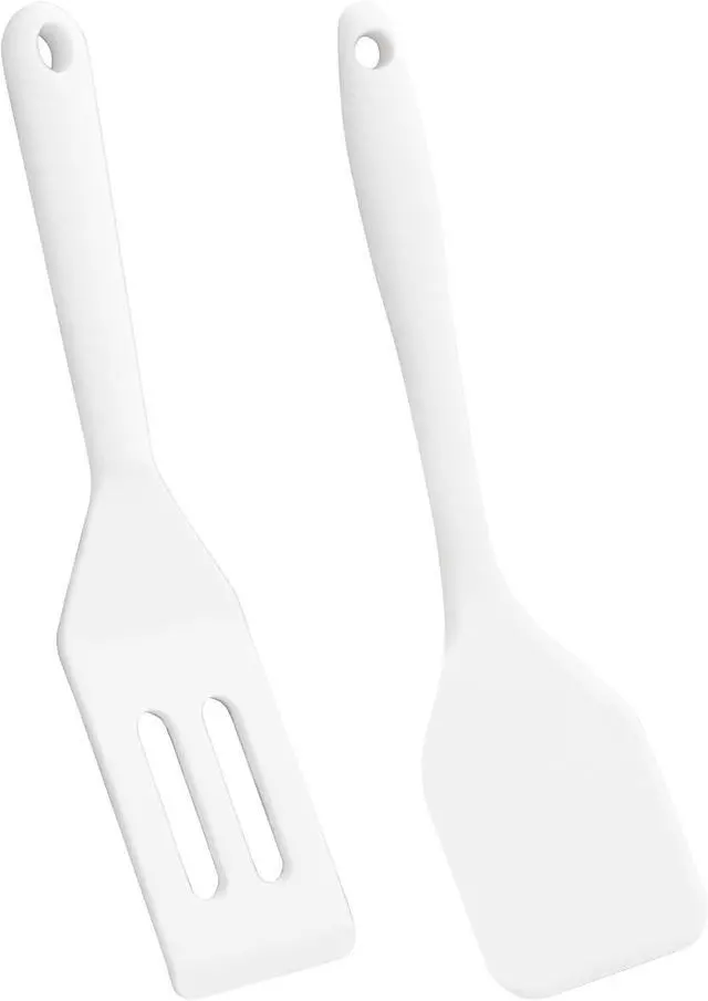 Main image of Silicone Mini Spatula for Home Cooks, Nonstick Slotted Turner, 2-Pack White | Small silicone spatula, lightweight and heat-resistant, ideal for flipping, stirring, and straining food
