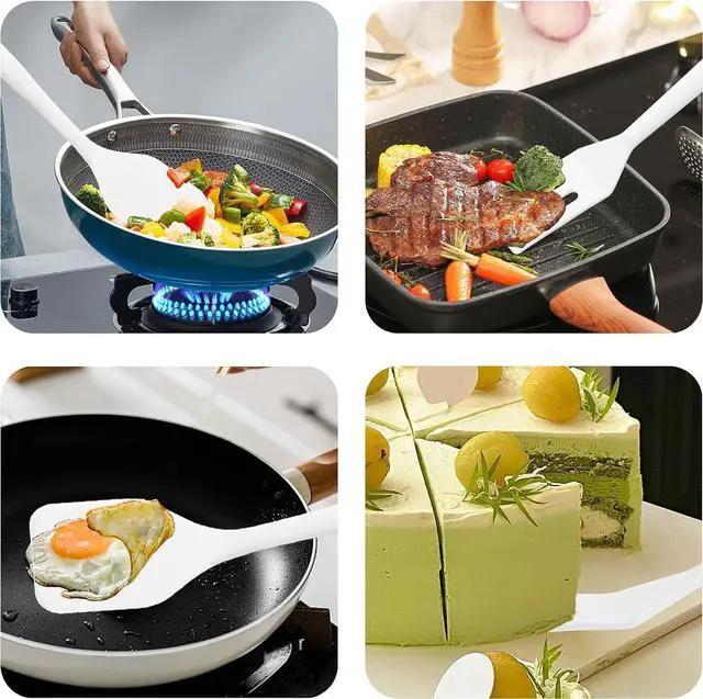 Alt view image 3 of 5 - Silicone Mini Spatula for Home Cooks, Nonstick Slotted Turner, 2-Pack White | Small silicone spatula, lightweight and heat-resistant, ideal for flipping, stirring, and straining food