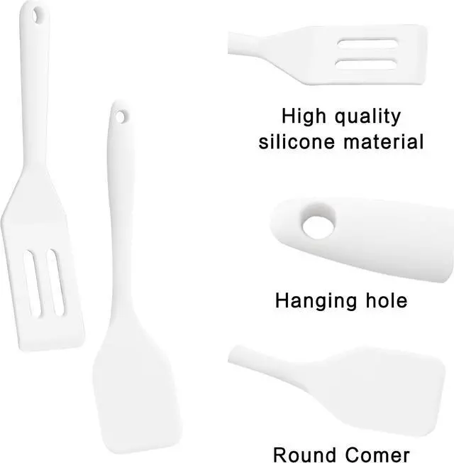 Alt view image 4 of 5 - Silicone Mini Spatula for Home Cooks, Nonstick Slotted Turner, 2-Pack White | Small silicone spatula, lightweight and heat-resistant, ideal for flipping, stirring, and straining food