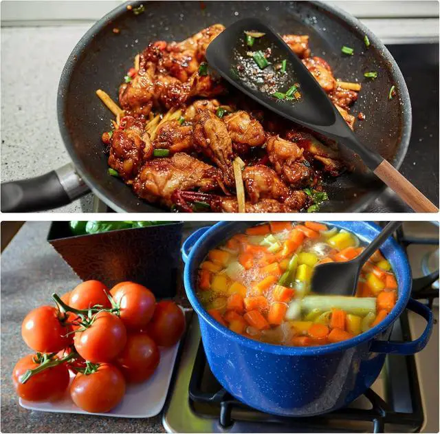 Alt view image 2 of 7 - 2 Pcs Silicone Spatula Spoon Set with Wood Handle - Kitchen Cooking Utensil for Non-Stick Pans, Mixing & Serving - Heat Resistant Flexible & Ladle for Cooking, Flipping, Stirring