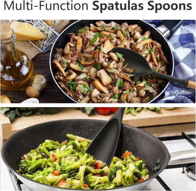 Alt view image 4 of 7 - 2 Pcs Silicone Spatula Spoon Set with Wood Handle - Kitchen Cooking Utensil for Non-Stick Pans, Mixing & Serving - Heat Resistant Flexible & Ladle for Cooking, Flipping, Stirring