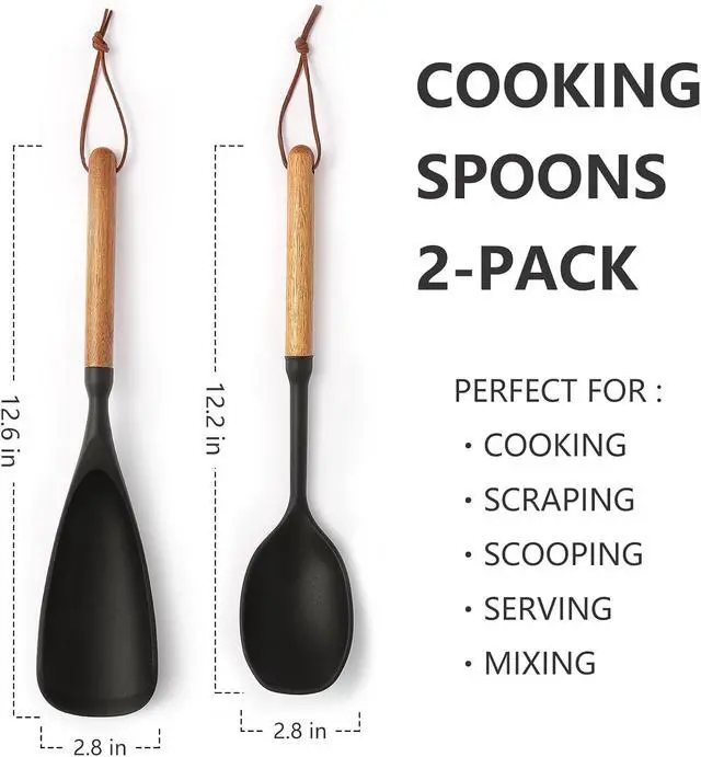 Alt view image 6 of 7 - 2 Pcs Silicone Spatula Spoon Set with Wood Handle - Kitchen Cooking Utensil for Non-Stick Pans, Mixing & Serving - Heat Resistant Flexible & Ladle for Cooking, Flipping, Stirring