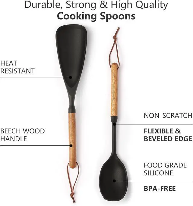 Alt view image 5 of 7 - 2 Pcs Silicone Spatula Spoon Set with Wood Handle - Kitchen Cooking Utensil for Non-Stick Pans, Mixing & Serving - Heat Resistant Flexible & Ladle for Cooking, Flipping, Stirring