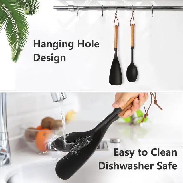 Alt view image 7 of 7 - 2 Pcs Silicone Spatula Spoon Set with Wood Handle - Kitchen Cooking Utensil for Non-Stick Pans, Mixing & Serving - Heat Resistant Flexible & Ladle for Cooking, Flipping, Stirring