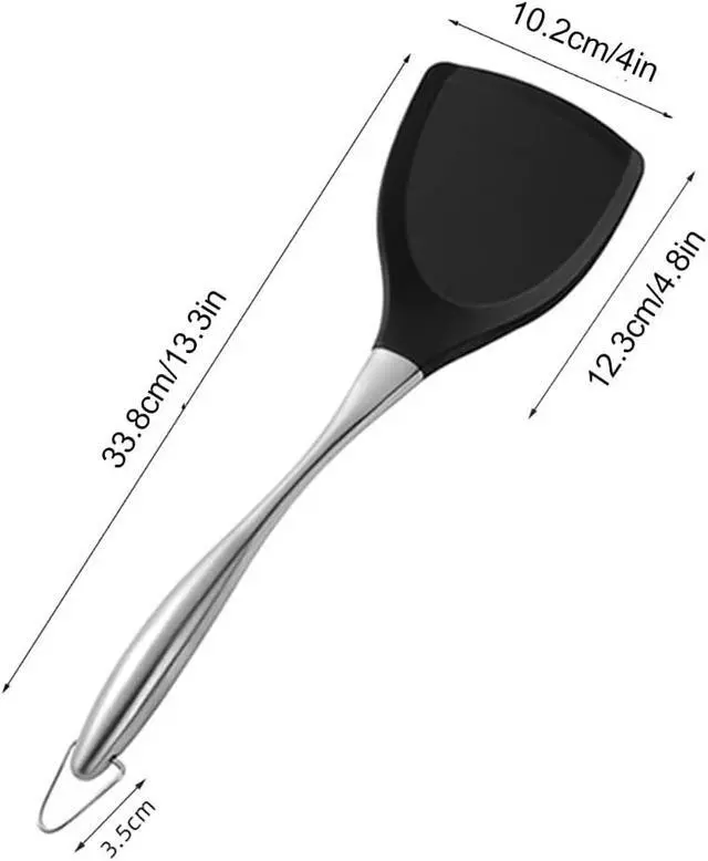 Alt view image 3 of 7 - Honglida Premium Silicone Wok Turner BPA Free 600ºF Spatula Stainless Steel Handle 14-1/5 Inch for Non Stick Cookware (Black)