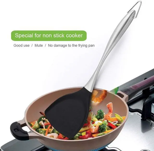 Alt view image 5 of 7 - Honglida Premium Silicone Wok Turner BPA Free 600ºF Spatula Stainless Steel Handle 14-1/5 Inch for Non Stick Cookware (Black)