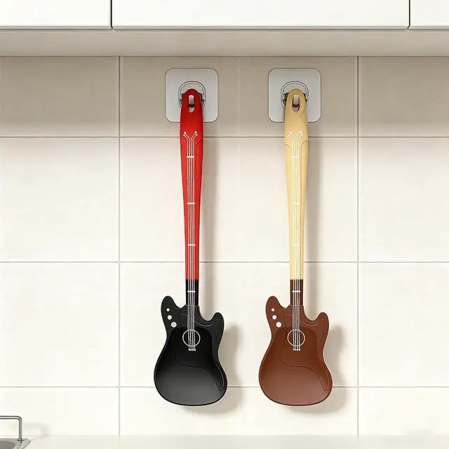 Alt view image 3 of 7 - 2 Piece Guitar-shaped Silicone Spatula,highly artistic and personalized gift,High Temperature Resistant, Food Grade Silicone, Unique Gift for Music Lovers and Cooking Enthusiasts (Brown + Black)