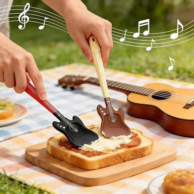 Alt view image 4 of 7 - 2 Piece Guitar-shaped Silicone Spatula,highly artistic and personalized gift,High Temperature Resistant, Food Grade Silicone, Unique Gift for Music Lovers and Cooking Enthusiasts (Brown + Black)