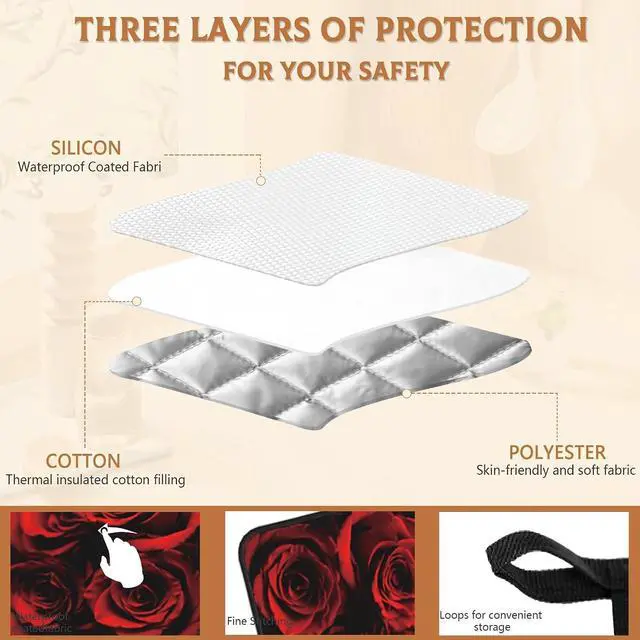 Alt view image 3 of 7 - 2PCS Rose Pot Holder with Loop,Abstract Red Black Rose Heat Resistant Oven Pads, Hot Pat for Kitchen Cooking Baking Food