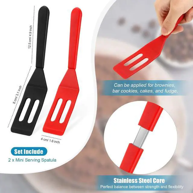 Alt view image 2 of 7 - Patelai Mini Brownie Serving Spatula Silicone, Red and Black, 2 Pieces | Flexible Nonstick for Small Frying Pans, Heat-resistant Server Flips Eggs Cookies Brownies Lemon Squares, Fits Tight Spaces