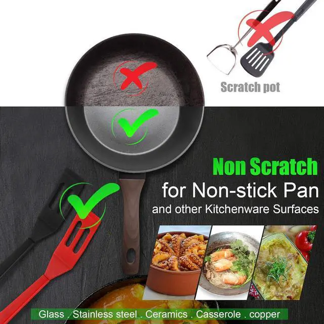 Alt view image 4 of 7 - Patelai Mini Brownie Serving Spatula Silicone, Red and Black, 2 Pieces | Flexible Nonstick for Small Frying Pans, Heat-resistant Server Flips Eggs Cookies Brownies Lemon Squares, Fits Tight Spaces