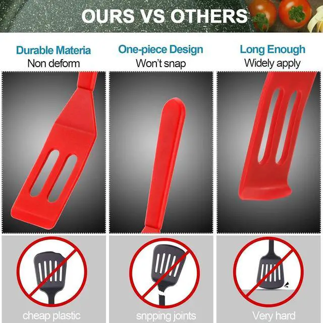 Alt view image 6 of 7 - Patelai Mini Brownie Serving Spatula Silicone, Red and Black, 2 Pieces | Flexible Nonstick for Small Frying Pans, Heat-resistant Server Flips Eggs Cookies Brownies Lemon Squares, Fits Tight Spaces