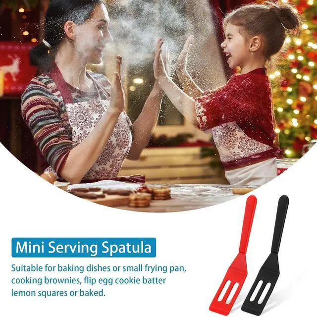 Alt view image 7 of 7 - Patelai Mini Brownie Serving Spatula Silicone, Red and Black, 2 Pieces | Flexible Nonstick for Small Frying Pans, Heat-resistant Server Flips Eggs Cookies Brownies Lemon Squares, Fits Tight Spaces
