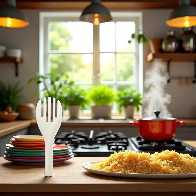 Alt view image 2 of 6 - White Jumbo Large Plastic Rice Paddle Spatula Scoop Fork-Like, 10.63" (27 cm) Long, Serving SpoonsRice and Potato Servers