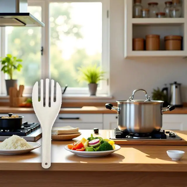 Alt view image 5 of 6 - White Jumbo Large Plastic Rice Paddle Spatula Scoop Fork-Like, 10.63" (27 cm) Long, Serving SpoonsRice and Potato Servers