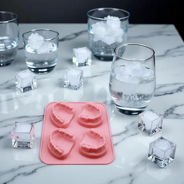 Alt view image 2 of 6 - 4 Hole Denture Teeth Shaped Ice Cube Mold Silicone Ice Tray DIY Ice Cream Funny Gag Gift For Dentist Seniors Ice Tray Molds
