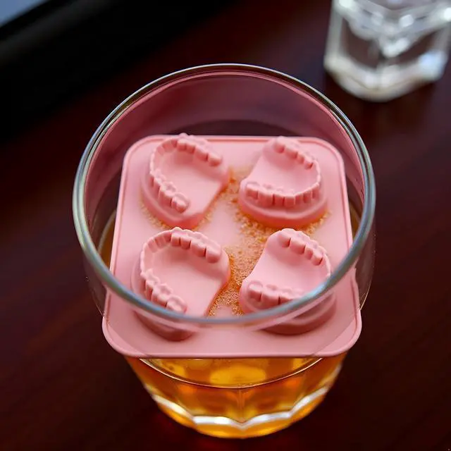 Alt view image 4 of 6 - 4 Hole Denture Teeth Shaped Ice Cube Mold Silicone Ice Tray DIY Ice Cream Funny Gag Gift For Dentist Seniors Ice Tray Molds