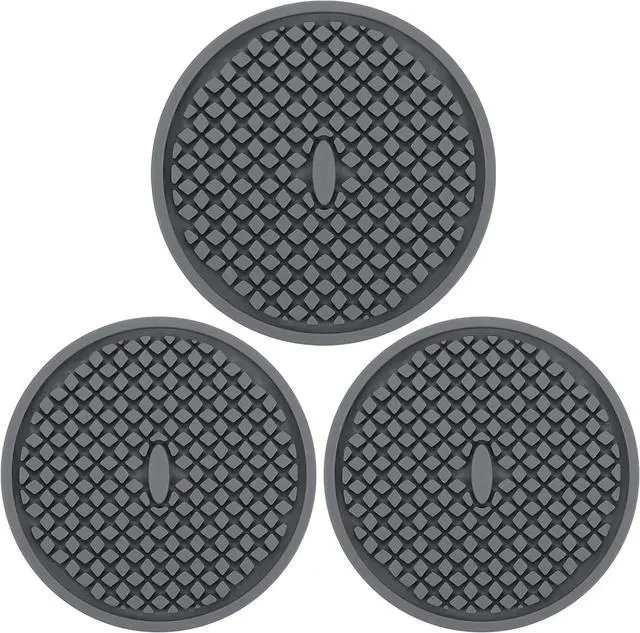 Main image of 3 Pack Silicone Coasters for Drinks, Thickened Coaster with Deep Tray Grooved Design Cup Mat, Washable Heat Resistant Durable Non-Slip Coasters for Coffee Table Wooden Desk Kitchen Bar (Dark Grey)