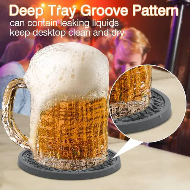 Alt view image 3 of 7 - 3 Pack Silicone Coasters for Drinks, Thickened Coaster with Deep Tray Grooved Design Cup Mat, Washable Heat Resistant Durable Non-Slip Coasters for Coffee Table Wooden Desk Kitchen Bar (Dark Grey)